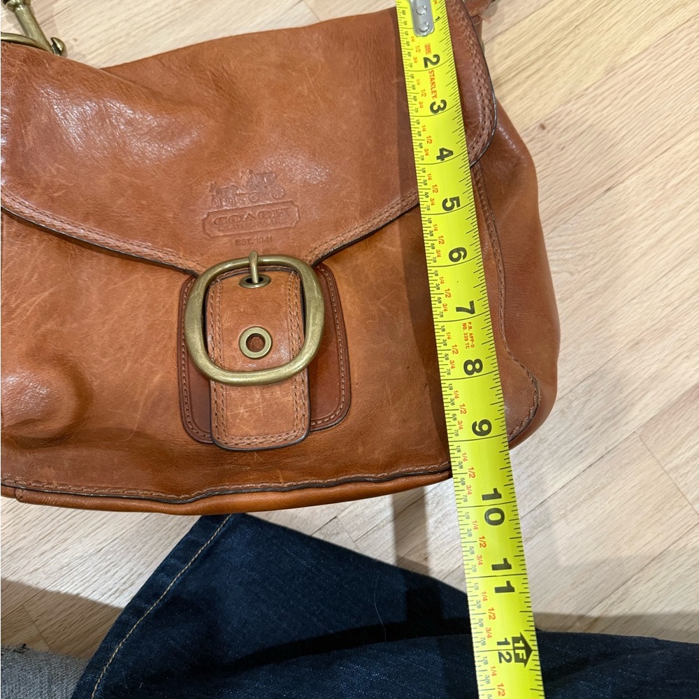 Coach Becker Legacy Tattersall Leather Buckle Shoulder Bag in Whiskey - Picture 2 of 11